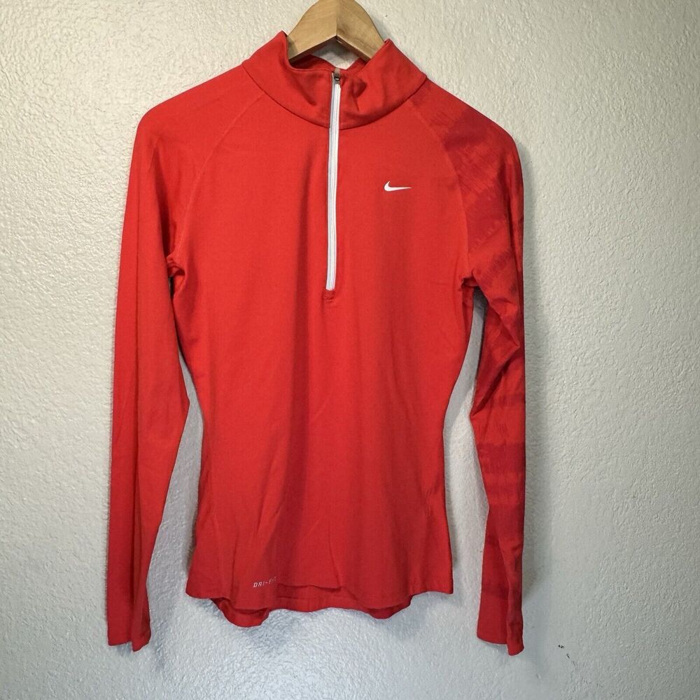 Nike Top Women S Orange 1/4 Zip Pullover Dri Fit Running Athletic Active Gym